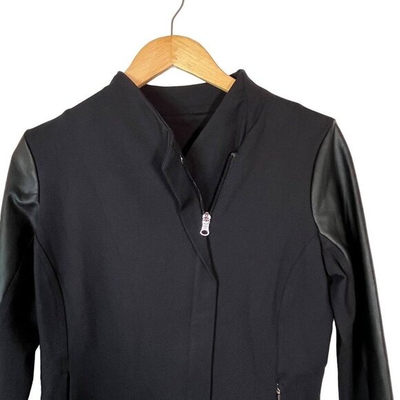 Calia by Carrie Underwood Moto Jacket Faux‎ Leather Sleeves Black Size Small - Picture 2 of 9